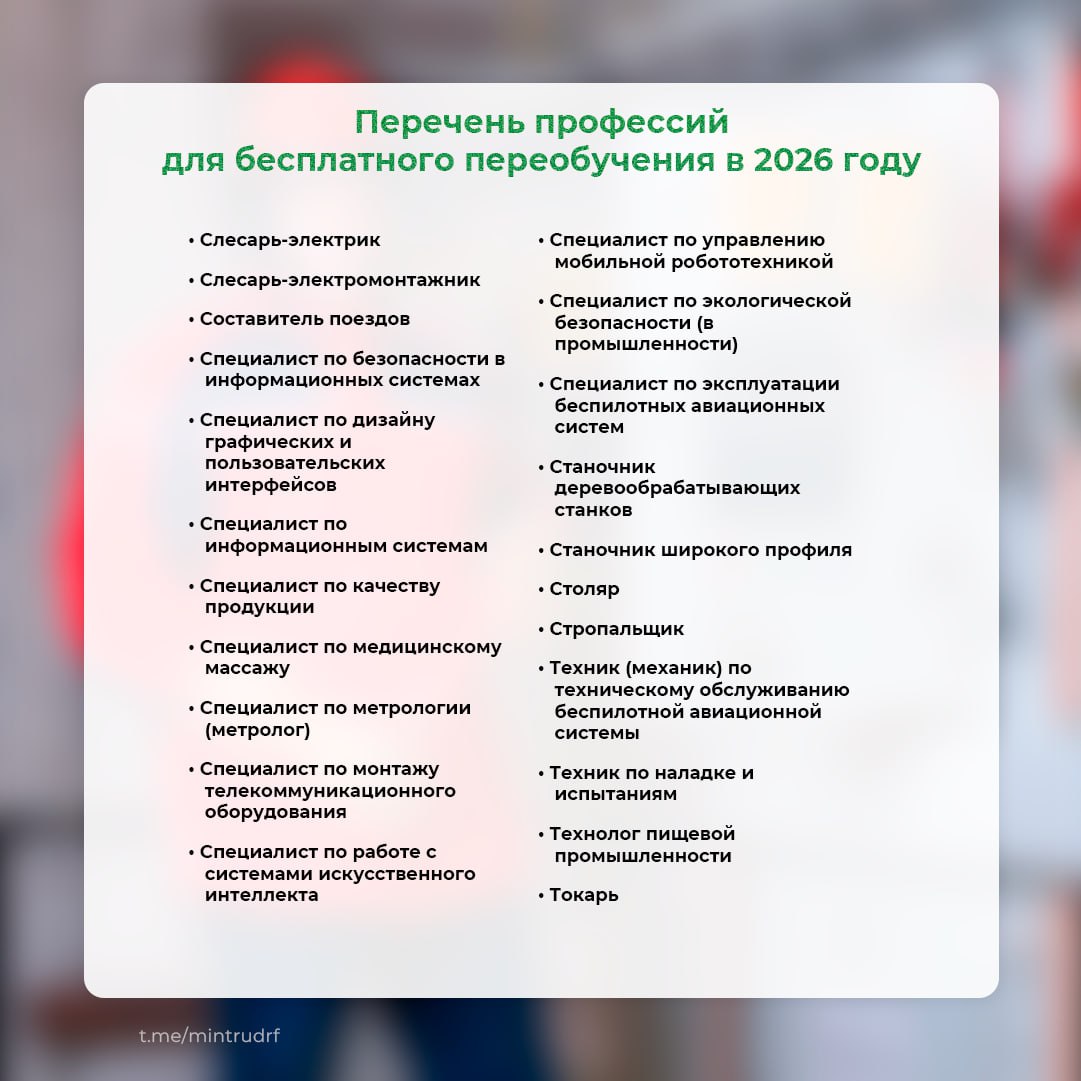 БЕСПЛАТНОЕ ПЕРЕОБУЧЕНИЕ ПО НАЦПРОЕКТУ «КАДРЫ» - 2026. НА КАКИЕ ПРОФЕССИИ МОЖНО ПОЙТИ УЧИТЬСЯ?