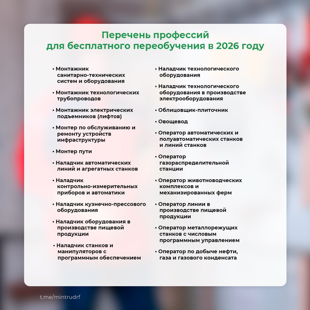 БЕСПЛАТНОЕ ПЕРЕОБУЧЕНИЕ ПО НАЦПРОЕКТУ «КАДРЫ» - 2026. НА КАКИЕ ПРОФЕССИИ МОЖНО ПОЙТИ УЧИТЬСЯ?