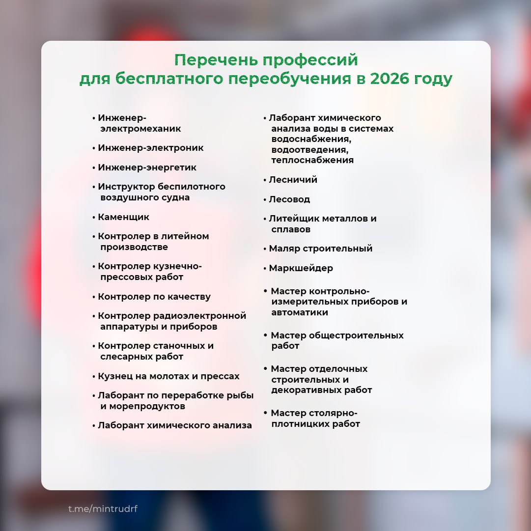 БЕСПЛАТНОЕ ПЕРЕОБУЧЕНИЕ ПО НАЦПРОЕКТУ «КАДРЫ» - 2026. НА КАКИЕ ПРОФЕССИИ МОЖНО ПОЙТИ УЧИТЬСЯ?