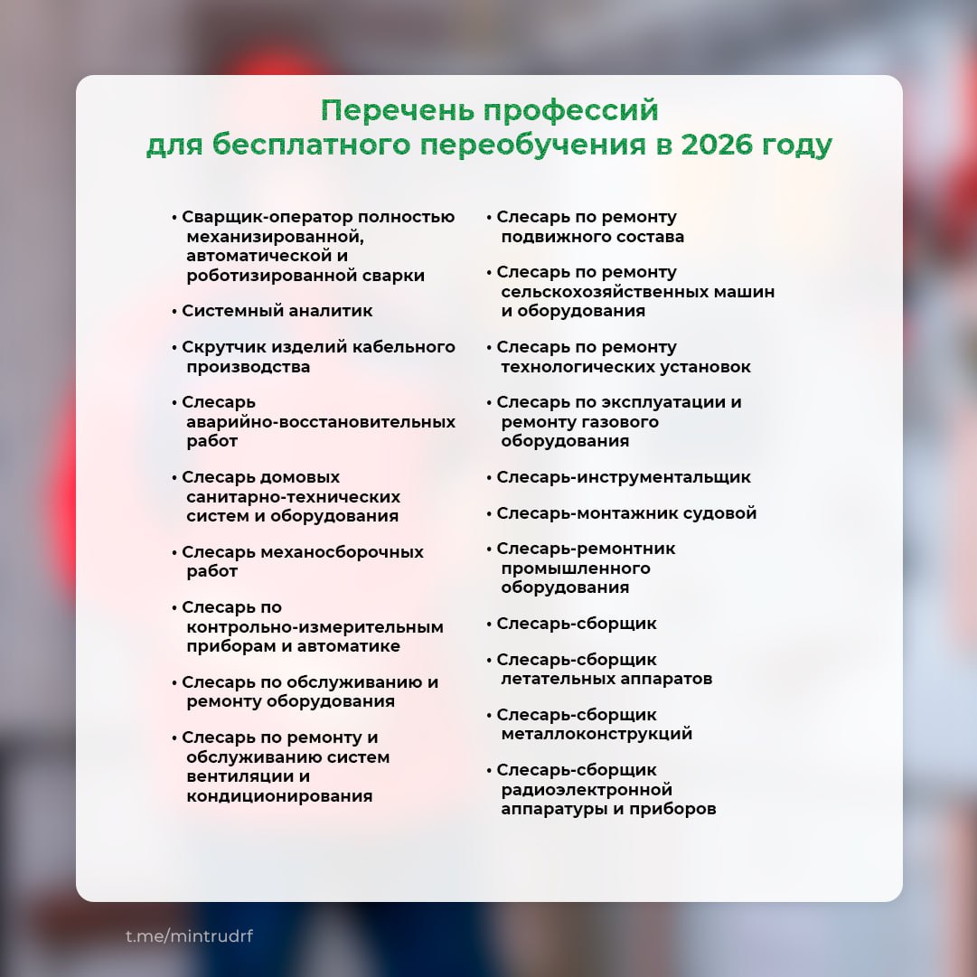 БЕСПЛАТНОЕ ПЕРЕОБУЧЕНИЕ ПО НАЦПРОЕКТУ «КАДРЫ» - 2026. НА КАКИЕ ПРОФЕССИИ МОЖНО ПОЙТИ УЧИТЬСЯ?